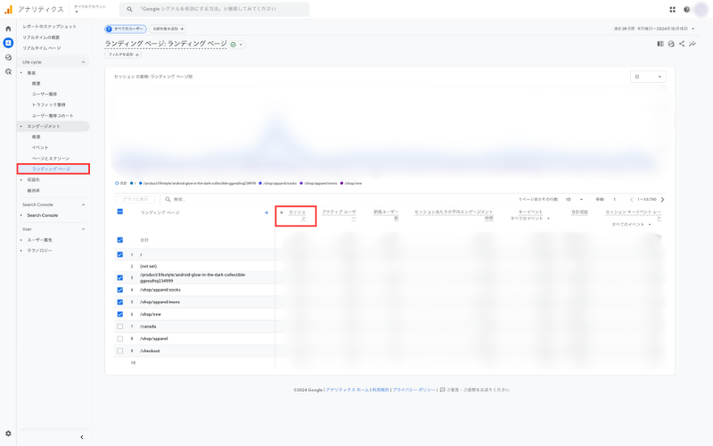 ランディングページ別のセッション数を確認する 